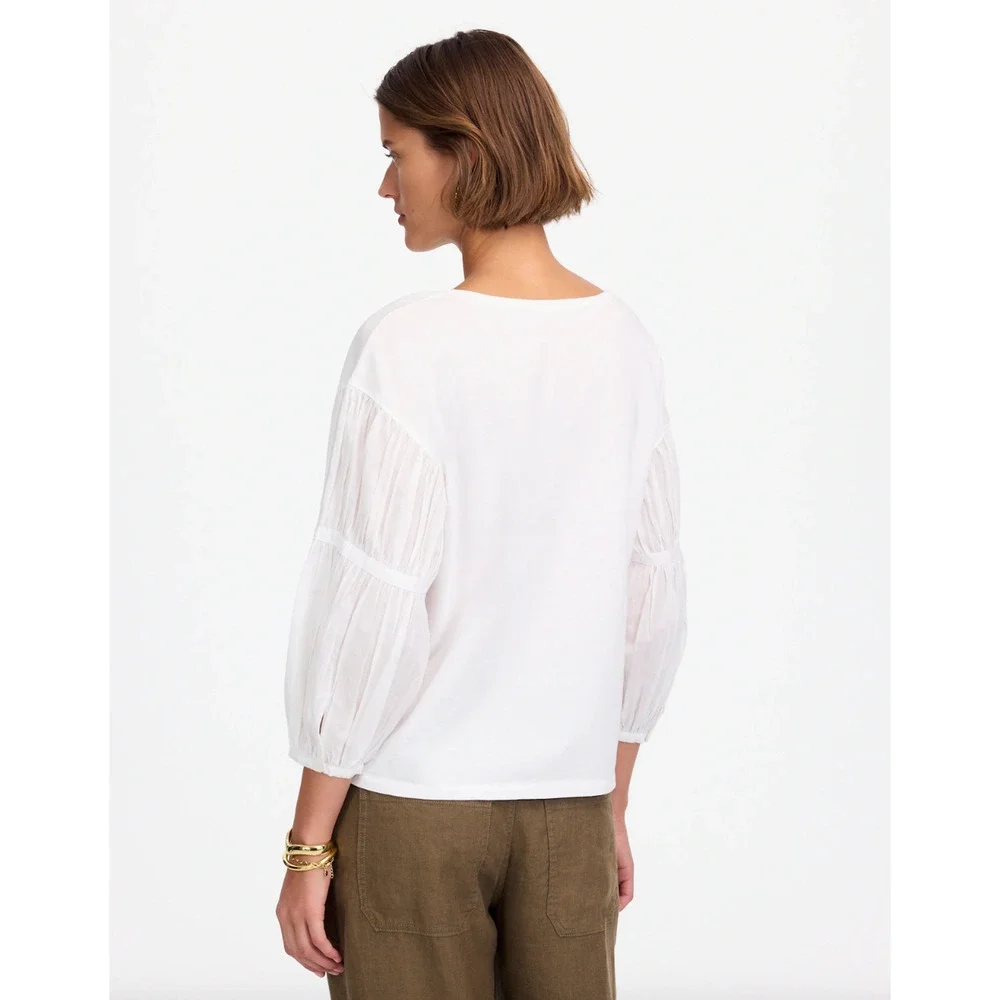 NEW Madewell Puff Sleeve Drop Shoulder Knit Top Cotton Viscose White Small
